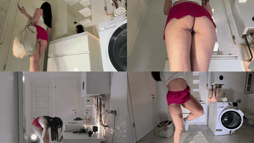 Amazingly beautiful college girl prepares for a night out with a short cut mini .gif