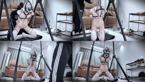 ⚫️新品福利，女奴母狗训练工作室【贝特Better】蓝发美少女嫩妹吊桩捆绑口含道具调教.gif