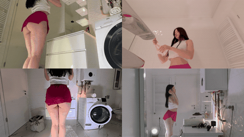 Amazingly beautiful college girl prepares for a night out with a short cut mini .gif