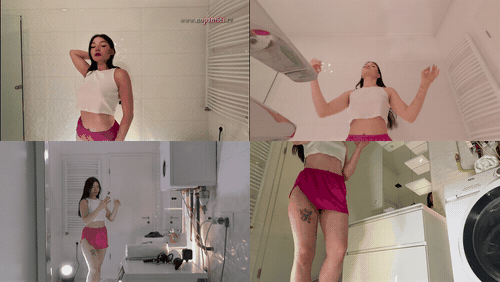 Amazingly beautiful college girl prepares for a night out with a short cut mini .gif