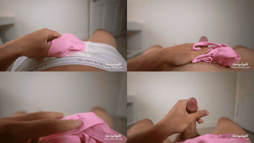 Step Mom caught Step Son jerking off and help him to cum quick while Dad is not .gif
